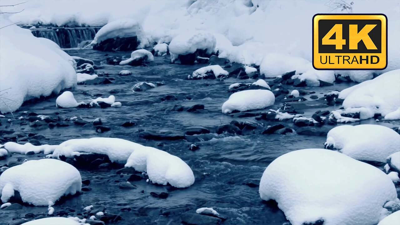 Trickling Winter Stream and Calming Music | Relaxing, Sleep, Meditation, Study, Focus, Stress Relief