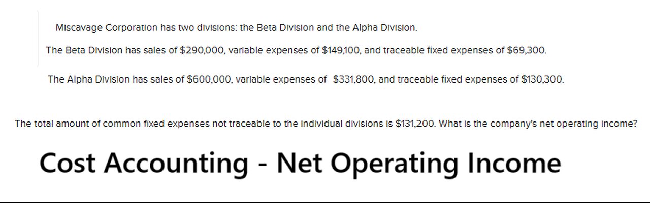 Cost Accounting: Miscavage Corporation has two divisions: the Beta Division and the Alpha Division