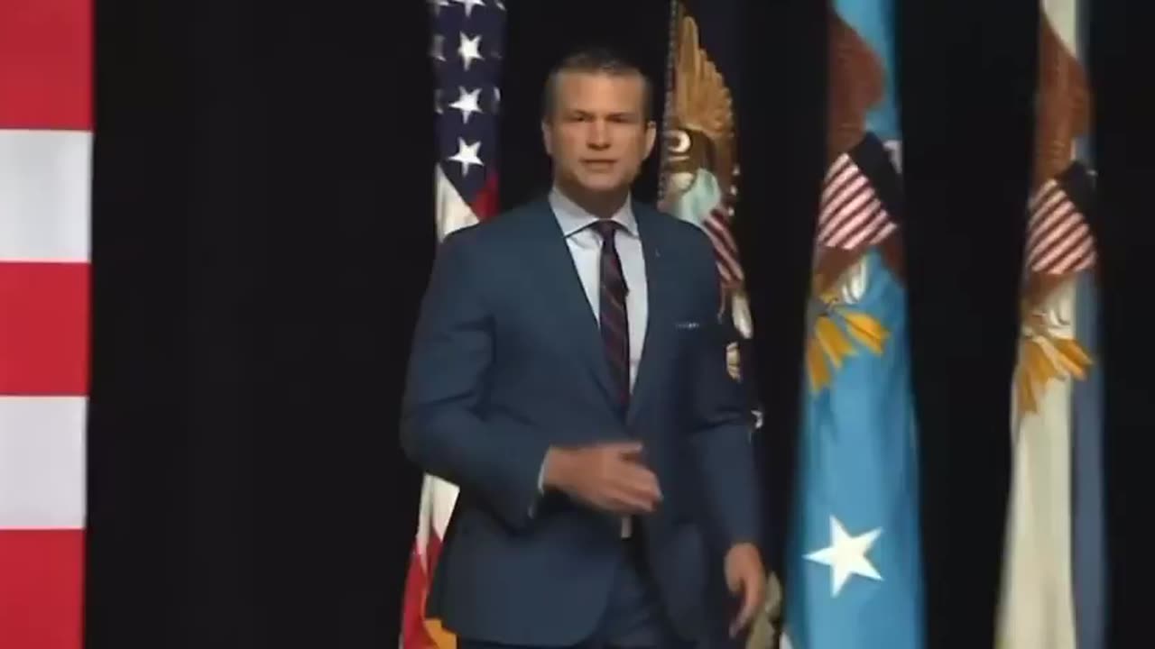 Hegseth with Admirals and Generals at Quanitco opens his speech with