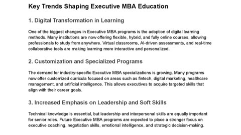 The Future of Executive MBA Programs: Trends, Innovations, And Opportunities