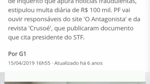 STF censura sites e manda retirar matéria que liga Toffoli à Odebrecht. 2019/04/15.