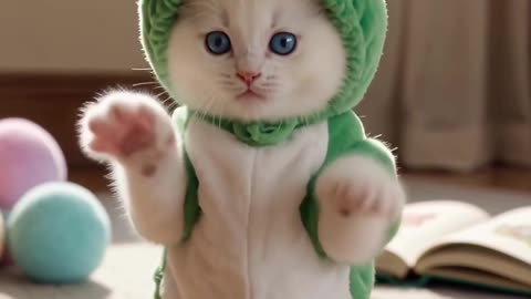 Frog-Suit Kitty Dances Into Your Heart 🐸💃 | Cutest Cat Ever #Shorts
