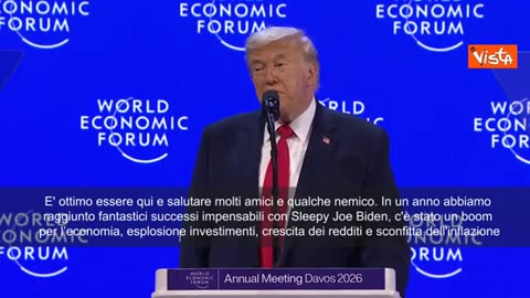 NOTIZIE DAL MONDO Trump al Forum di Davos 2026:Saluto molti amici e qualche nemico,in 12 mesi successi fantastici.il consueto e annuale WEF si tiene dal 19 al 23 gennaio 2026 a Davos in Svizzera come ogni anno da sempre dal 1971