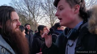 Speakers Corner - A Muslim Tries To Defend Mansur For Running Away From Young Bob