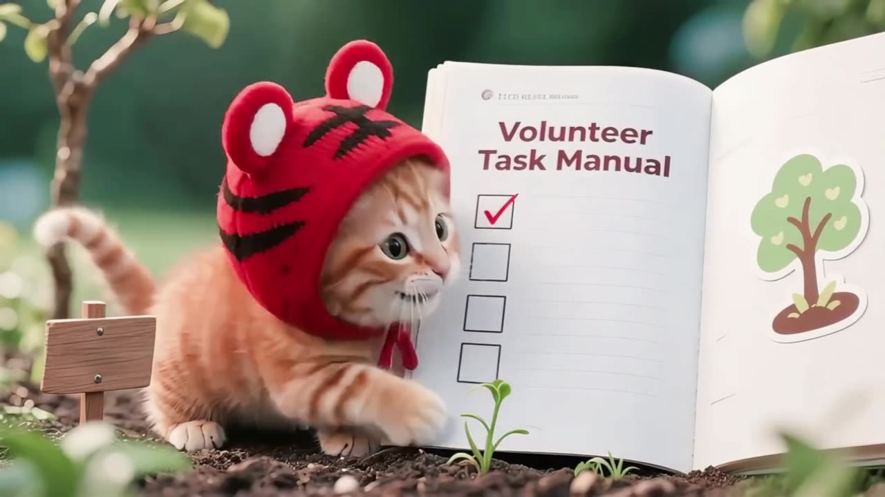 Tiger-Hat Kitten Finishes 4 Volunteer Tasks, Gets Certificate + Succulent