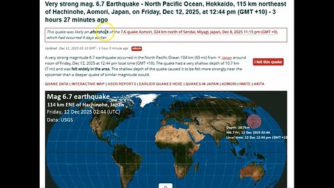 6.7 Magnitude Earthquake Hits Japan December 12th 2025!