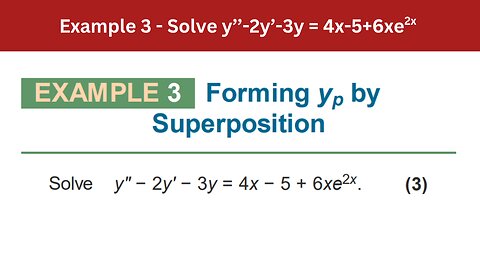 3.4 Example 3 | Solve y’’-2y’-3y = 4x-5+6xe2x | AEM 7th Edition