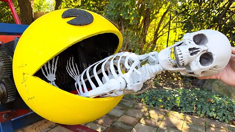 Skeleton vs Real-Life Pac-Man: The Ultimate Shredder Showdown"