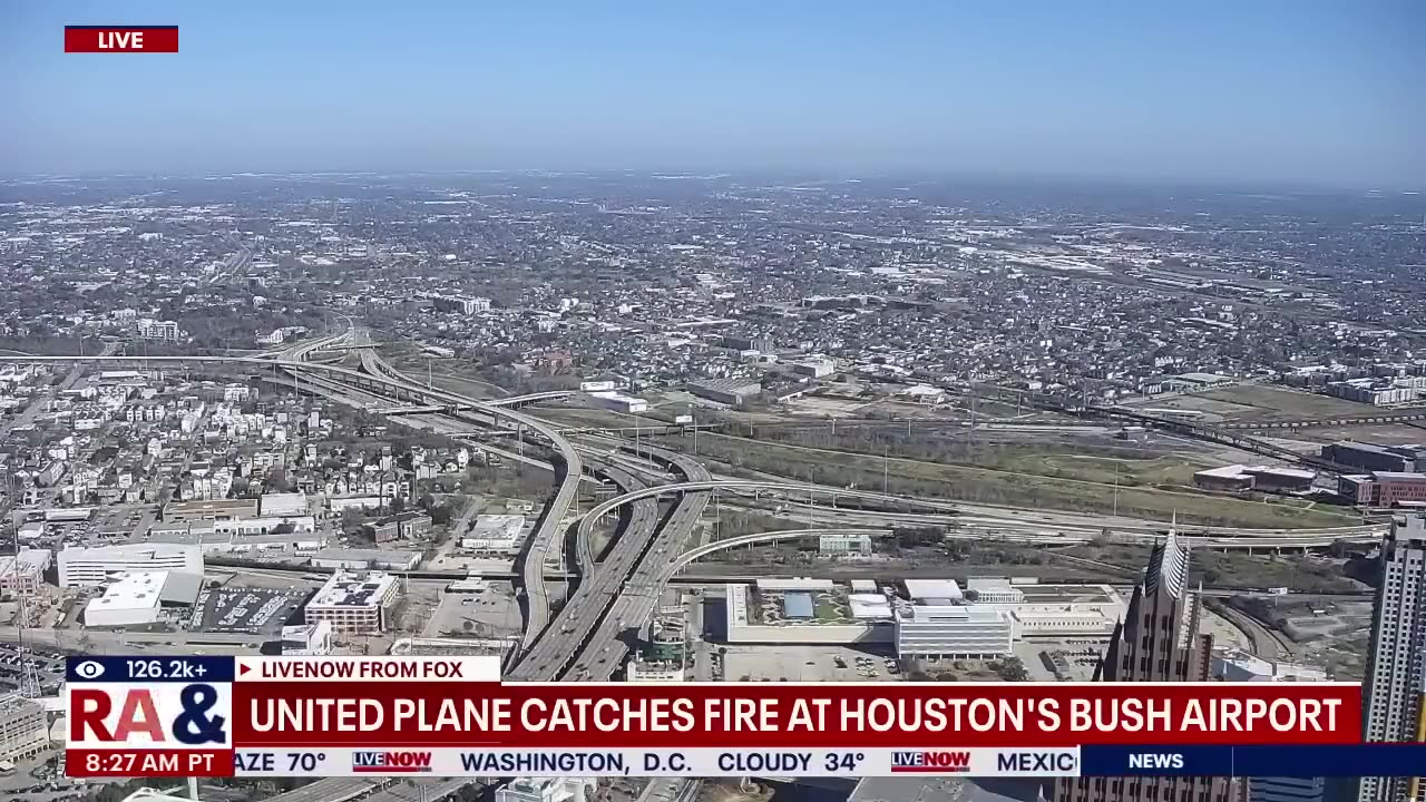 BREAKING: United Airlines plane 'catches fire' at Houston airport