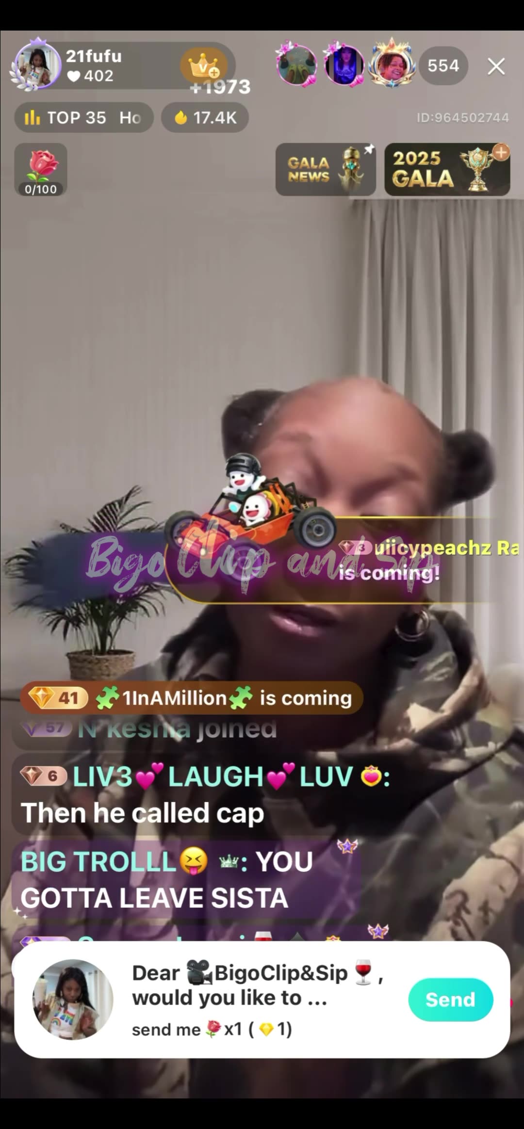 21 talks about Droski logging into her account on Bigo 12/2/25 #bigoclipandsip