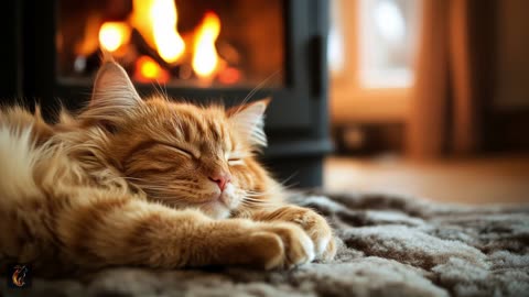 Purring Cat by the Fireplace – Relaxing Fire Sounds for Deep Sleep & Calm Nights