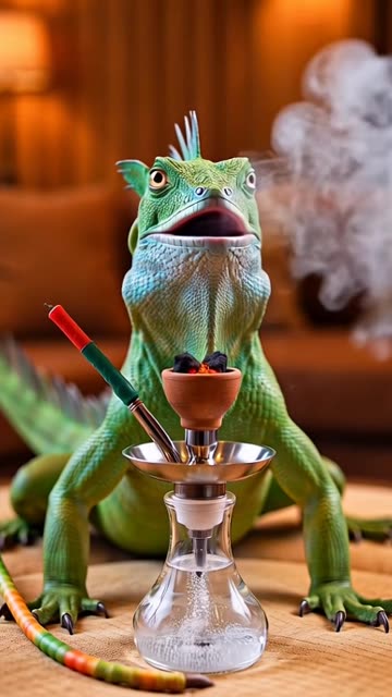 Iguana smoking Shisha