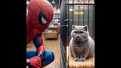 Spider man helping cat