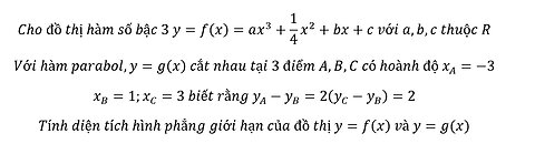 Cho đồ thị hàm số bậc 3 y=f(x)=ax^3+1/4 x^2+bx+c với a,b,c thuộc R Với hàm parabol