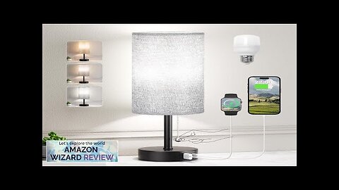 Grey Bedside Lamp for Bedroom Nightstand Small Table Lamp with USB Review