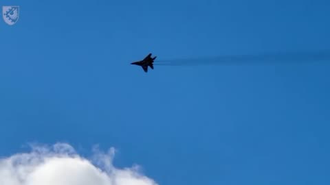 Ukrainian MiG-29 Fighter Launching Two AGM-88 HARM Missiles at Russian Targets