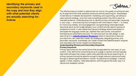 Identifying the primary and secondary keywords used in the copy