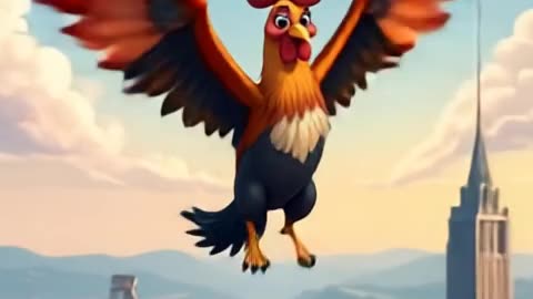 Funny Cartoon Rooster Flying