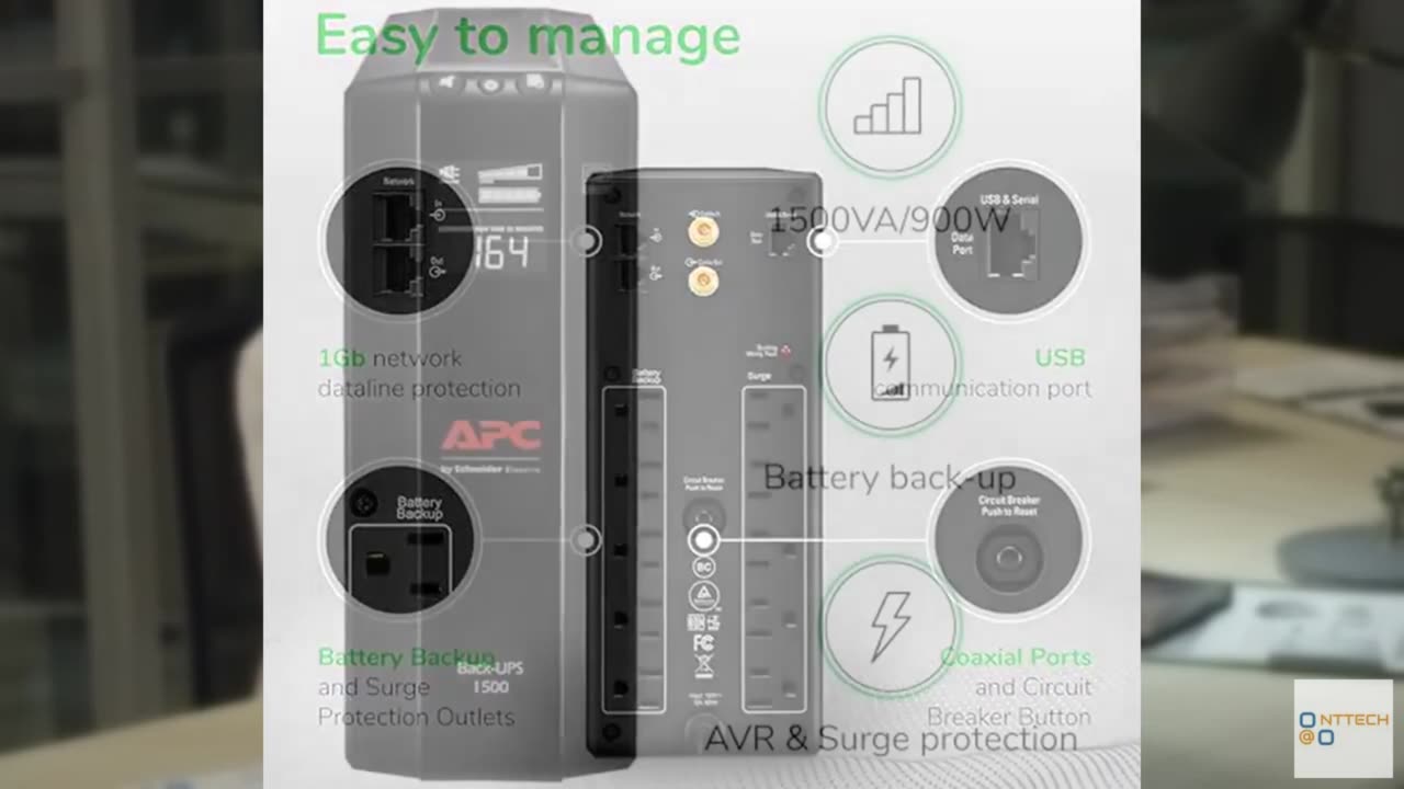 APC UPS 1500VA UPS Battery Backup and Surge Protector, BX1500M Backup Battery Po