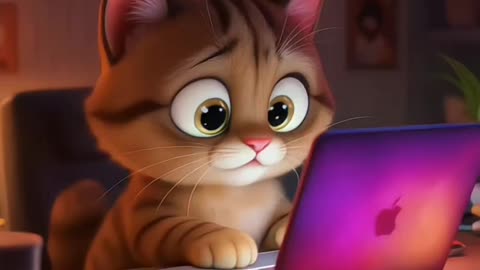This curious cat just can’t resist the glowing laptop!