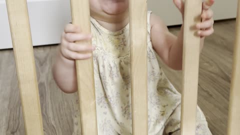Help! 😂 Baby Kayla’s in “baby jail” and she’s having way too much fun with it 💖