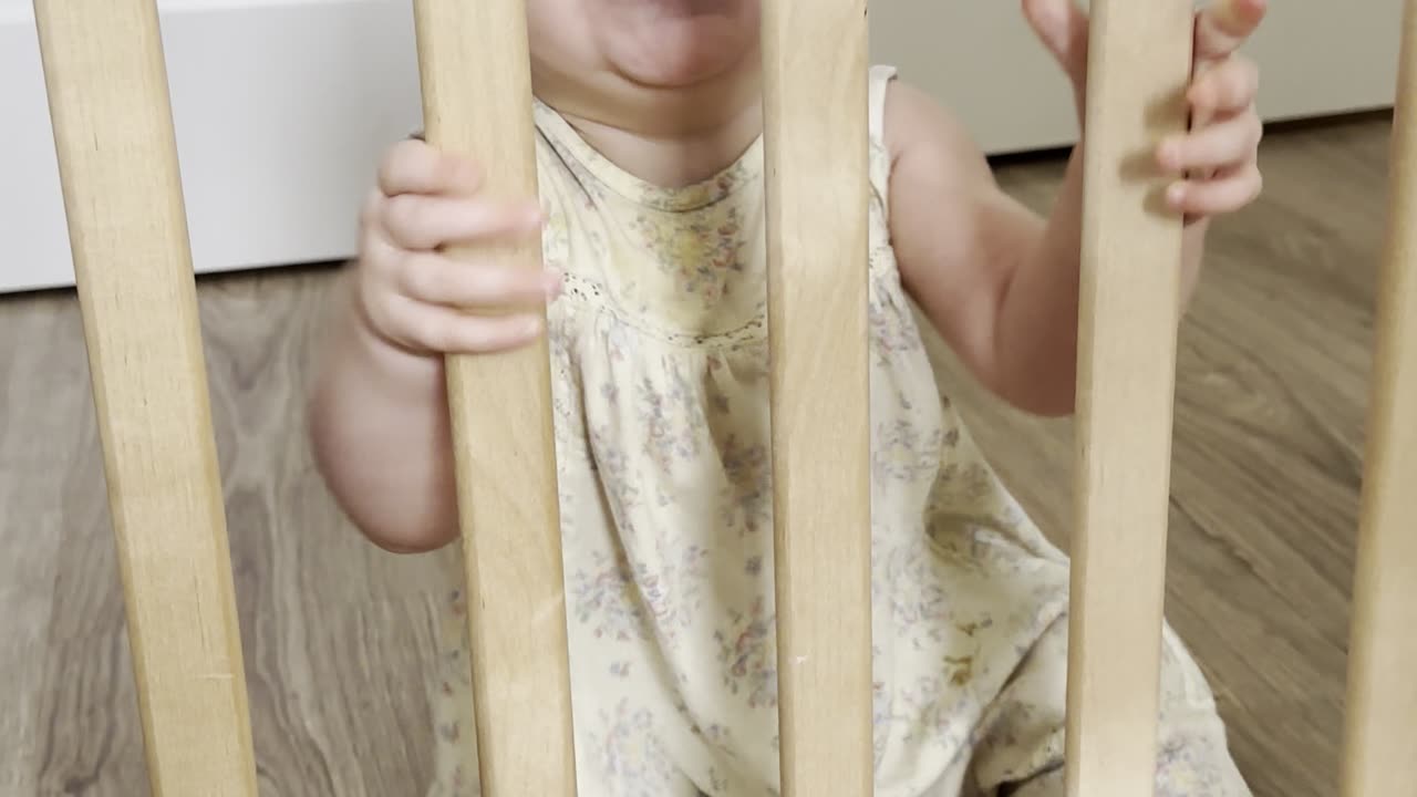 Help! 😂 Baby Kayla’s in “baby jail” and she’s having way too much fun with it 💖