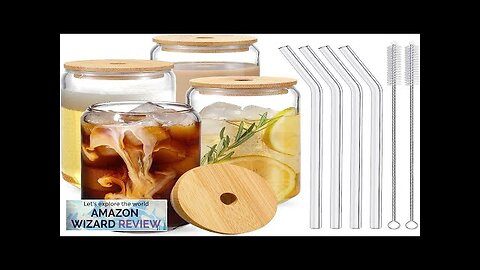 Drinking Glasses with Bamboo Lids and Glass Straw 4pcs Set 16oz ReviewB09QKTQ9TB