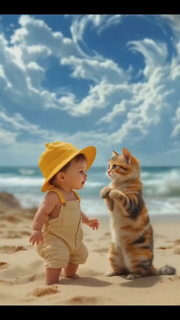 Cute babay fighting with 🐈 kitten .