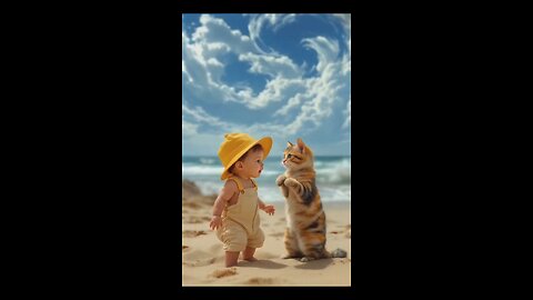 Cute babay fighting with 🐈 kitten .