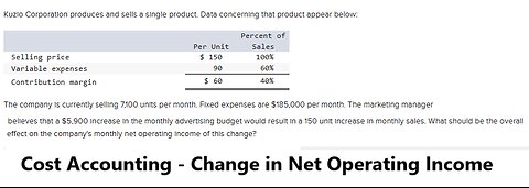 Cost Accounting: Kuzio Corporation produces and sells a single product. Data concerning that product