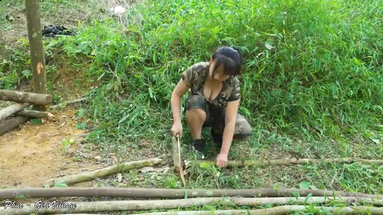 Full-video: 20 Days Building Cabin in the Bamboo Forest - Alone Determined from Start to Finish