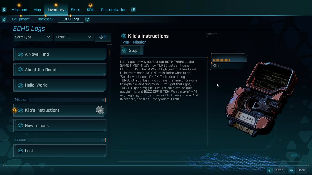 Borderlands 4: Echo Log - Kilo's Instructions