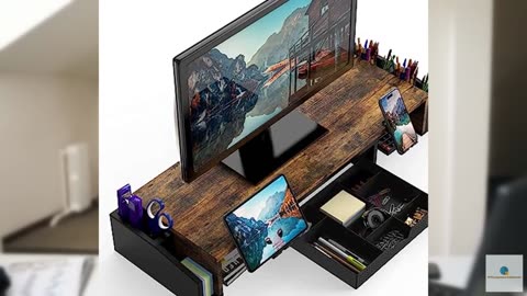 Simple Houseware Desk Dual Monitor Stand Riser with Drawer, Rustic Brown