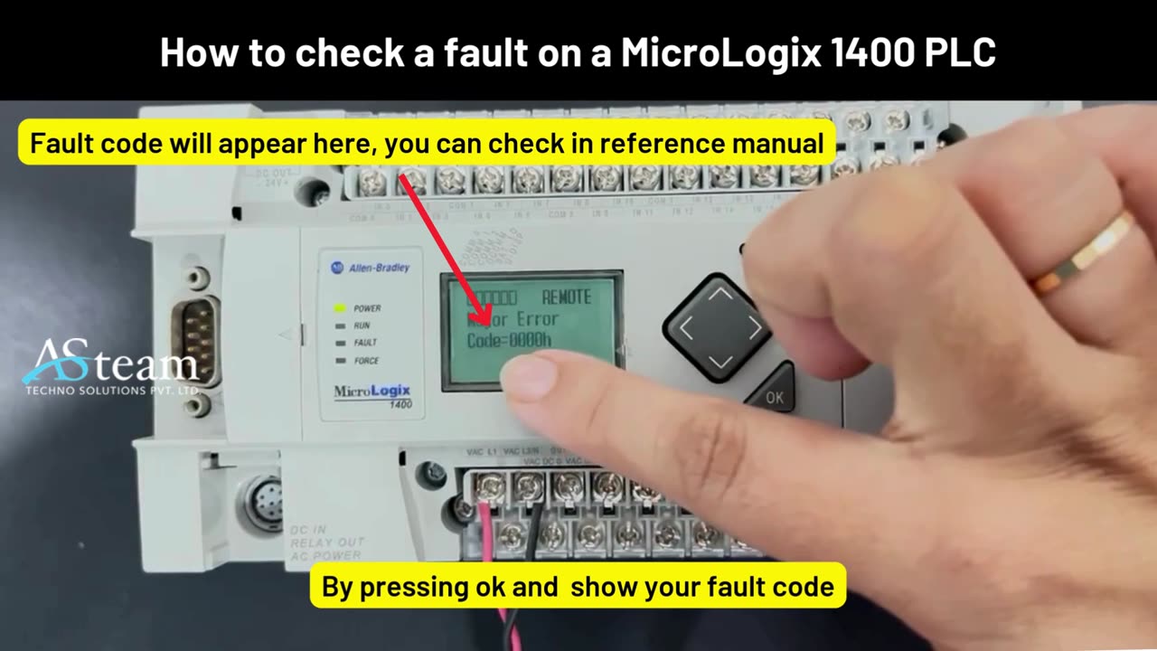 How to check a fault on a MicroLogix 1400 PLC