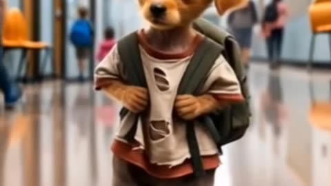 The puppy goes to school alone