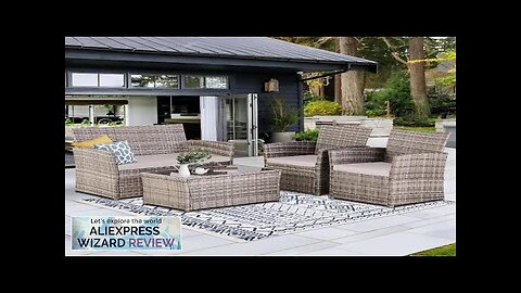 4 Piece Patio Furniture Set Outdoor Wicker Conversation SetsRattan Sectional Sofa w/Coffee Review