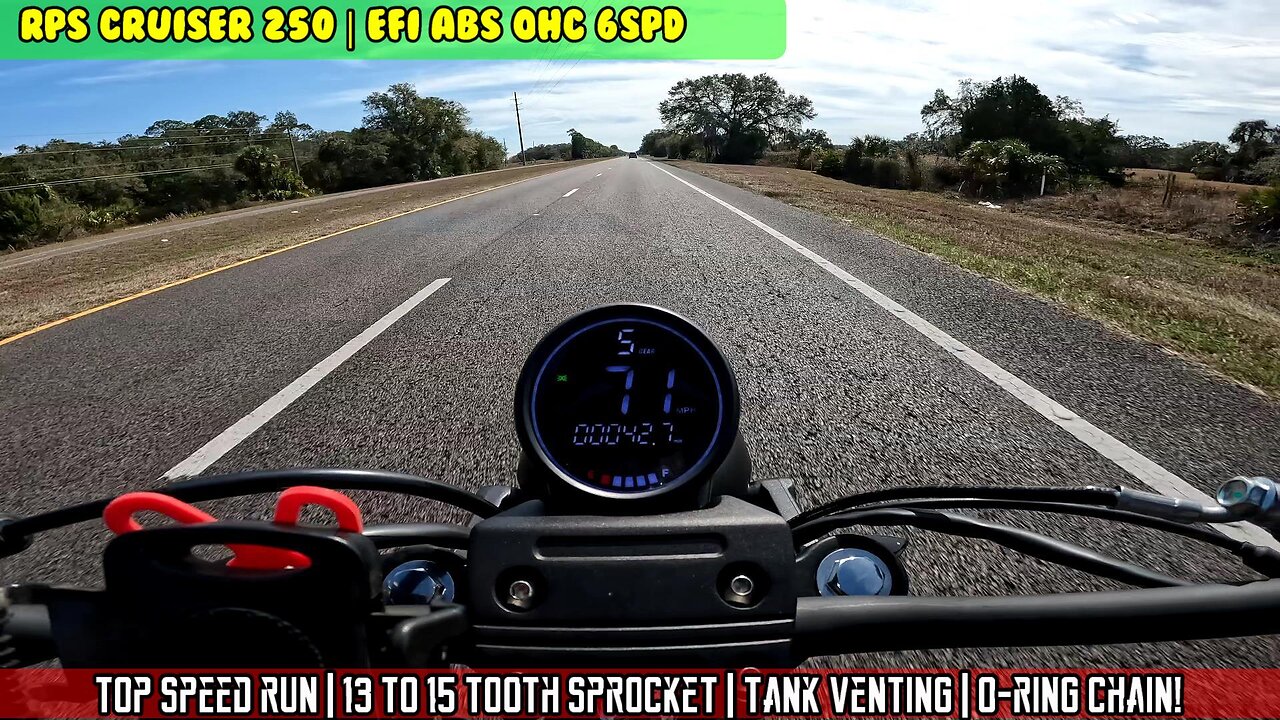 Top speed run | 13 to 15 tooth sprocket | check tank venting | O-ring chain! RPS CRUISER 250
