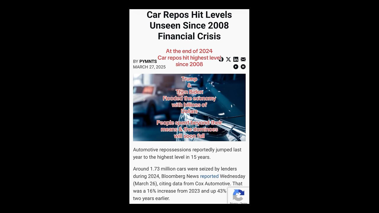 At the end of 2024c Car repos hit highest levels since 2008. Collapse incoming