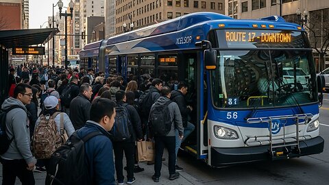 Crowed People boarding the NewFlyer XN60 Articulated Bus