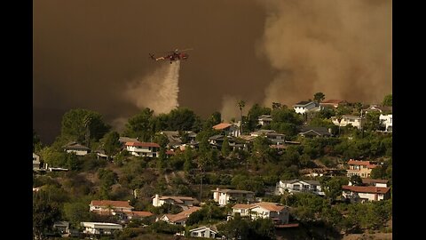 Live aerials of the wildfires in Mandeville Canyon, Pacific Palisades neighborhood in California