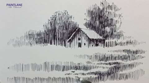 Landscape Drawing with Pen || Easy Pen Art