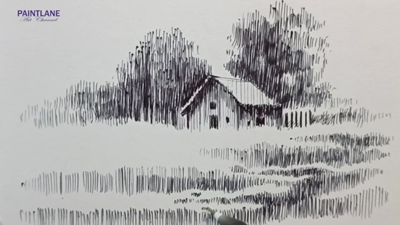 Landscape Drawing with Pen || Easy Pen Art