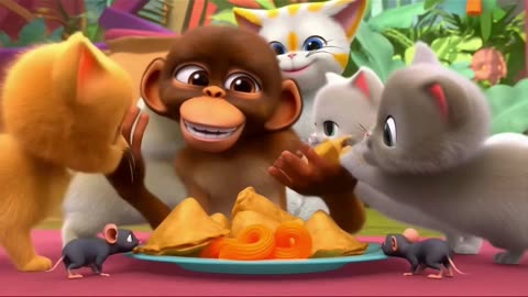 Billi Mausi Aayi 🍬 | Funny Hindi Animal Rhyme for Kids | Sharing is Caring Lesson 🐒🐱