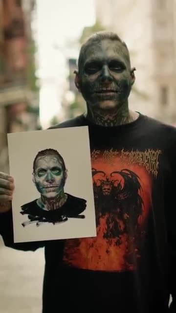 Interviewing and painting a man with a skull face tattoo
