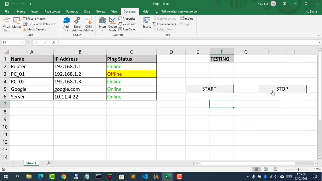 How to create a Ping monitoring tool with Microsoft Excel