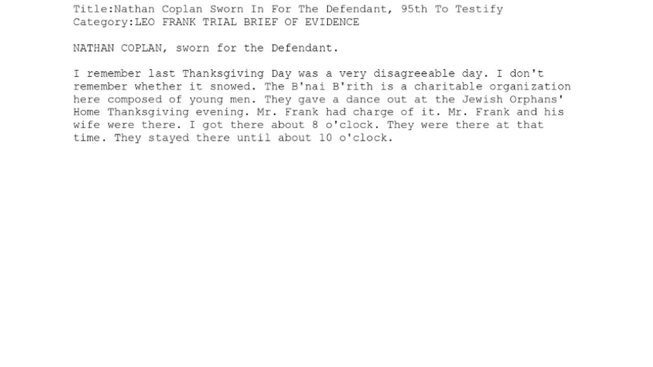 NATHAN COPLAN, Sworn In For The Defendant, 95th To Testify