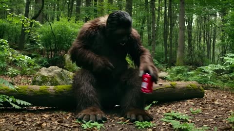 A bigfoot drinking a soda.