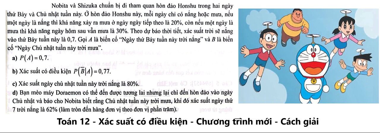 Toán 12: Nobita và Shizuka chuẩn bị đi tham quan hòn đảo Honshu trong hai ngày thứ Bảy và Chủ nhật