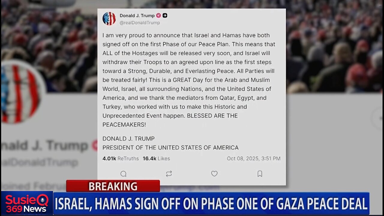 ISRAEL, HAMAS, SIGN OFF ON PHASE ONE OF GAZA PEACE DEAL
