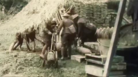 British artillery crew in action Firing heavy